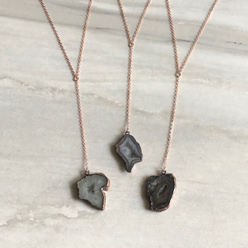 14K Rose Gold Lariat Necklace Crystal Geode